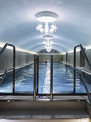 Covered swimming pool at a spa in Vienna, Austria.