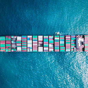 Ultra large container vessel (ULCV) at sea - Aerial image